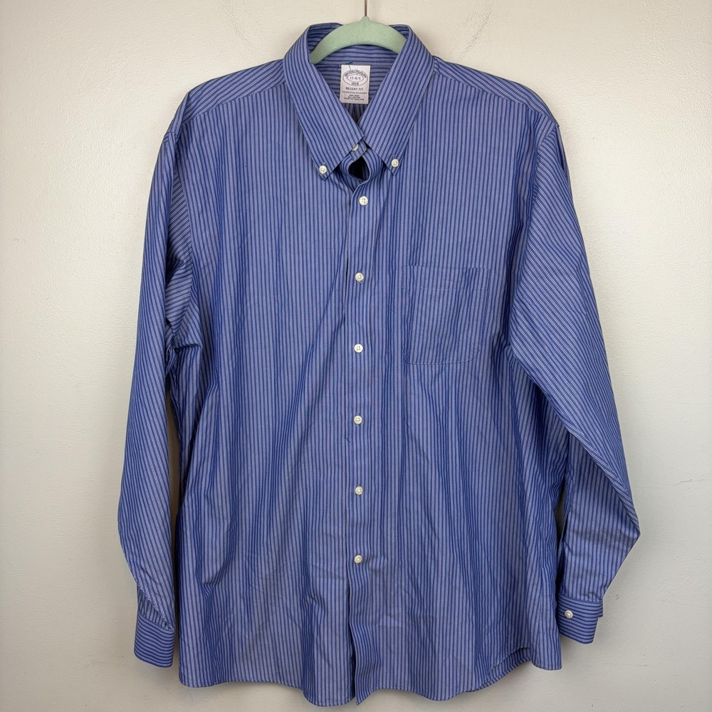 Brooks Brothers Shirts Mens 17 34/35 17-4/5 Blue Red Non Iron Cotton Dress Lot - Picture 7 of 13